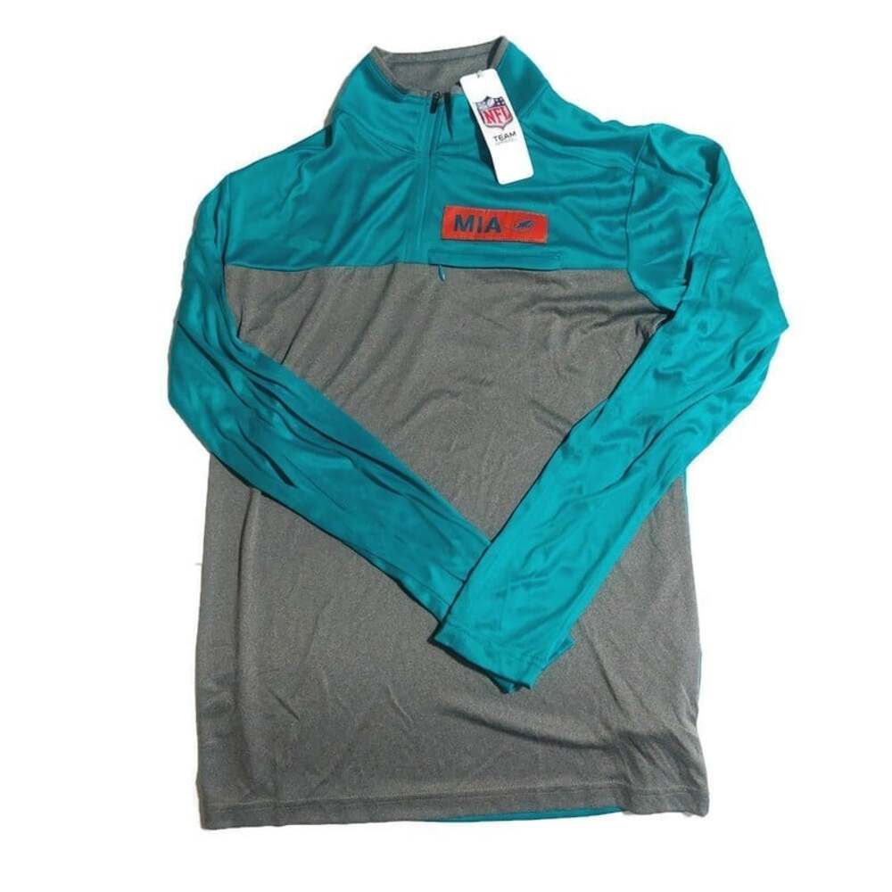 NFL Team Apparel Miami Dolphins Quarter Zip Pullover Golf Shirt Mens M Aqua Gray